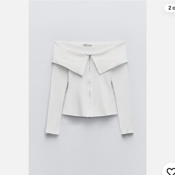 NWT Zara White Off-Shoulder Zip up ribbed Top shirt SS24 S/XS - Picture 1 of 4